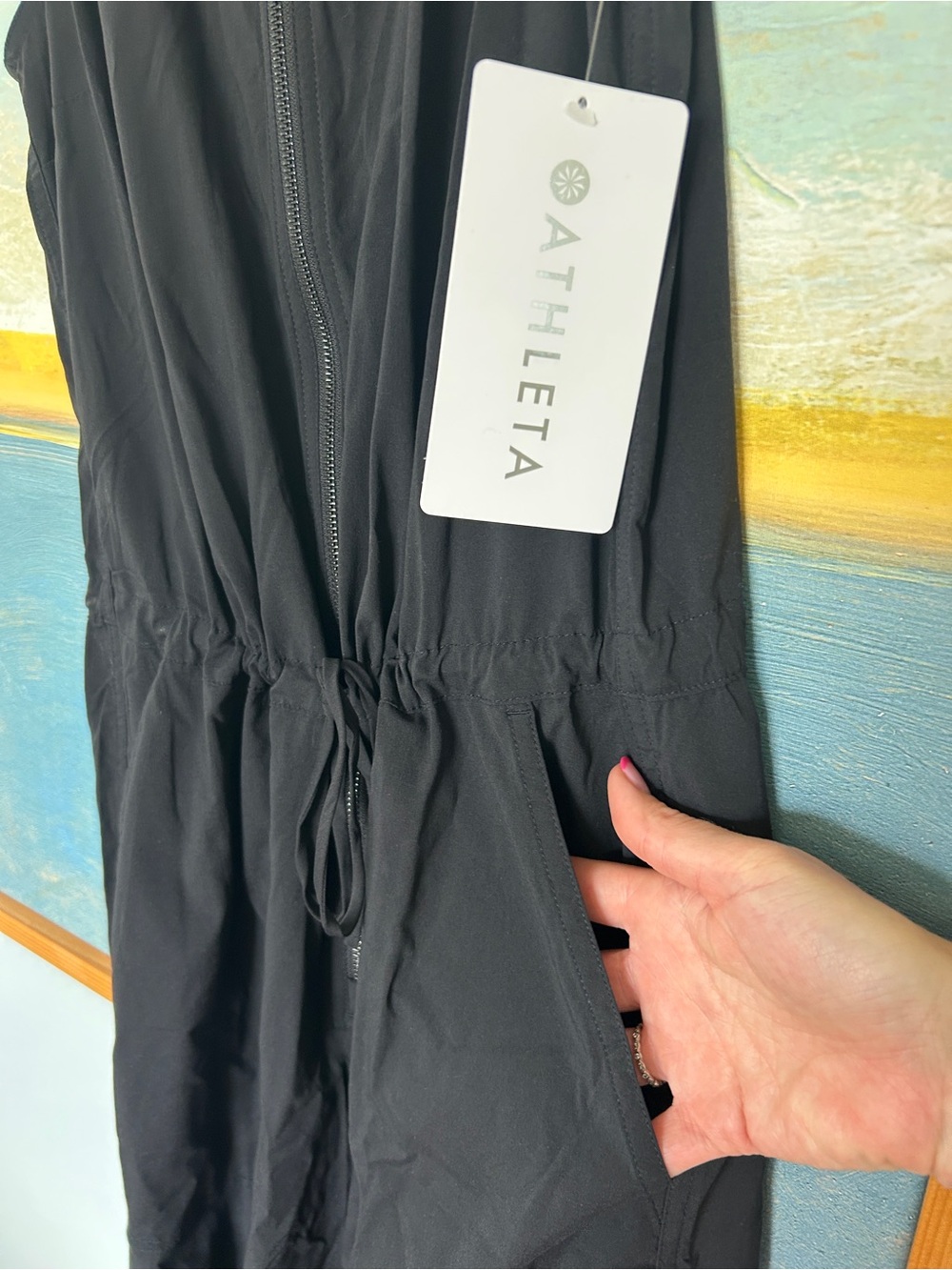 NWT Athleta Flex Black Sleeveless Drawcord Jumpsuit - Picture 3 of 5